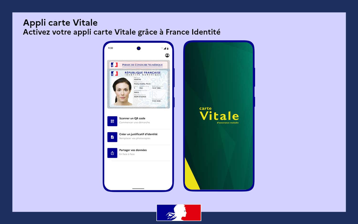 Appli carte Vitale : activation via France Identité sur smartphone, illustration officielle du gouvernement