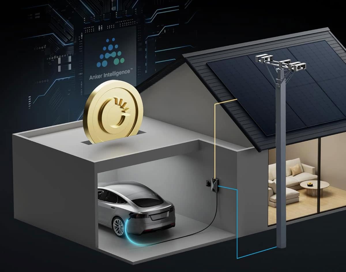 Schéma de recharge intelligente Anker SOLIX V1 avec optimisation des coûts grâce à l’IA