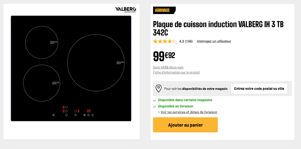 Plaque induction 3 feux Valberg IH 3 TB 342C