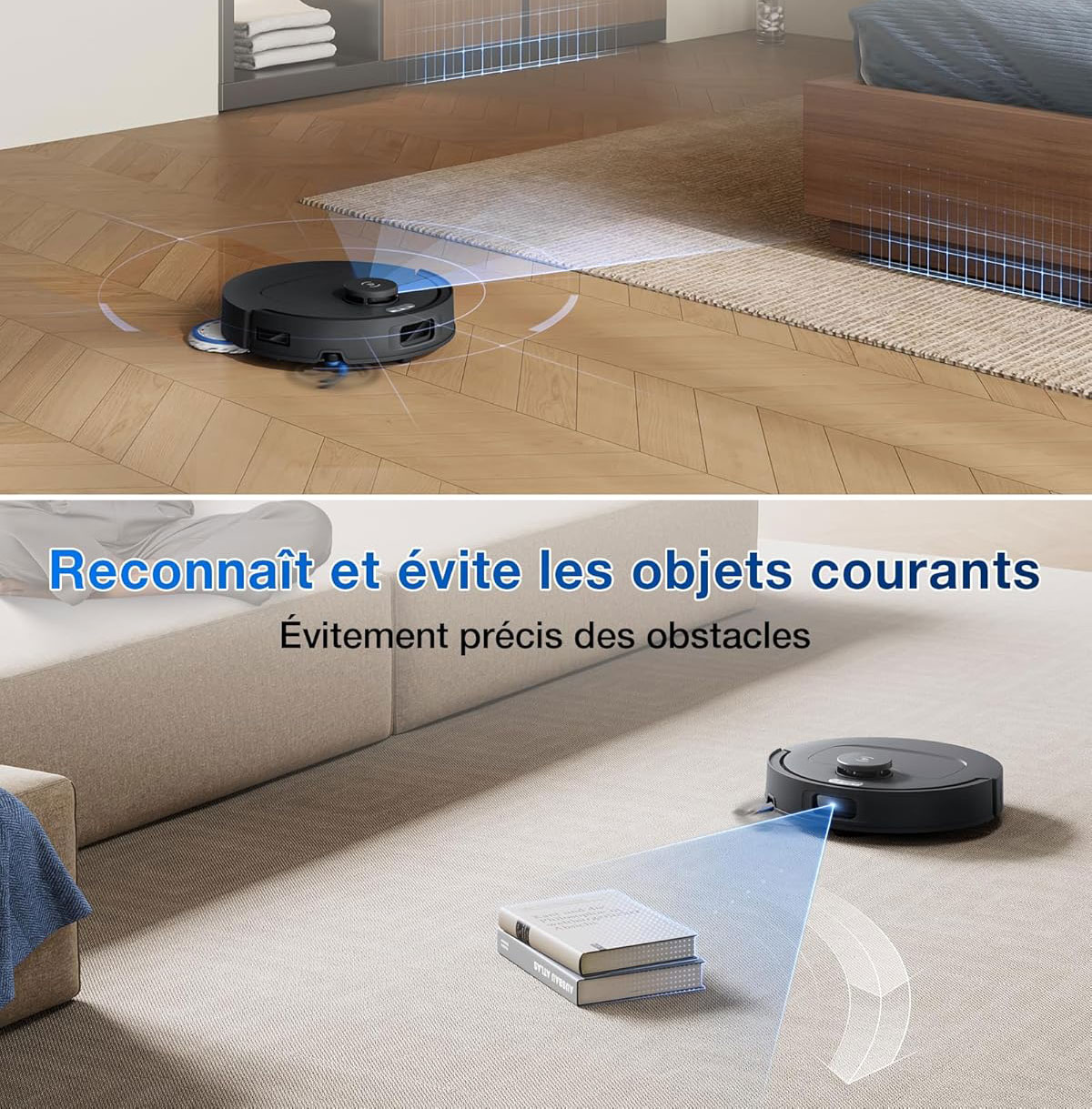 Capteurs LiDAR et TrueDetect du robot aspirateur Deebot T30C Omni Gen 2 détectant les obstacles