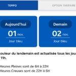 Capture d’écran de l’application EDF montrant les heures creuses Tempo de 22h à 6h