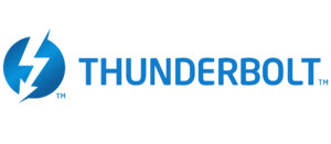 Logo officiel Thunderbolt représentant un éclair blanc sur fond bleu