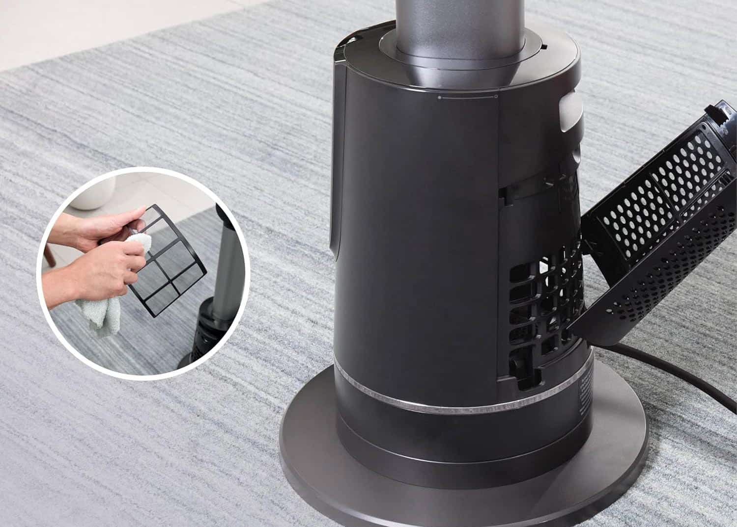 Filtre Dust Defense du Shark TurboBlade Cool + Heat démonté pour le nettoyage