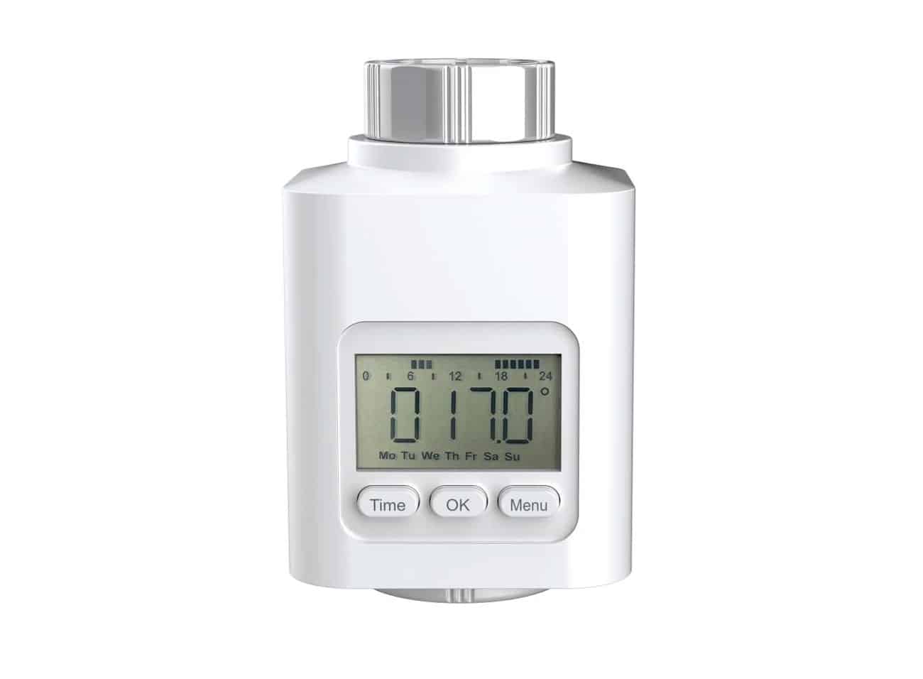 Thermostat Silvercrest et Tronic pour radiateur avec affichage digital et réglages programmables.