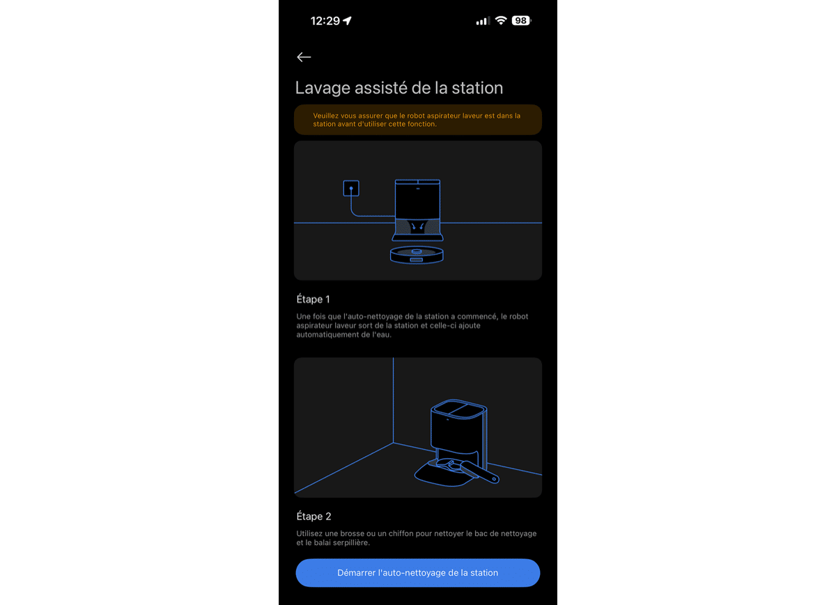 Fonction d’entretien assisté de la station dans l’application Xiaomi Home