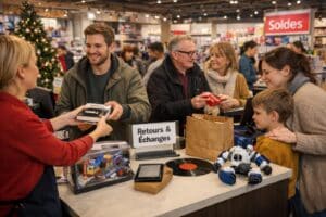 Client effectuant un retour de cadeau à la caisse