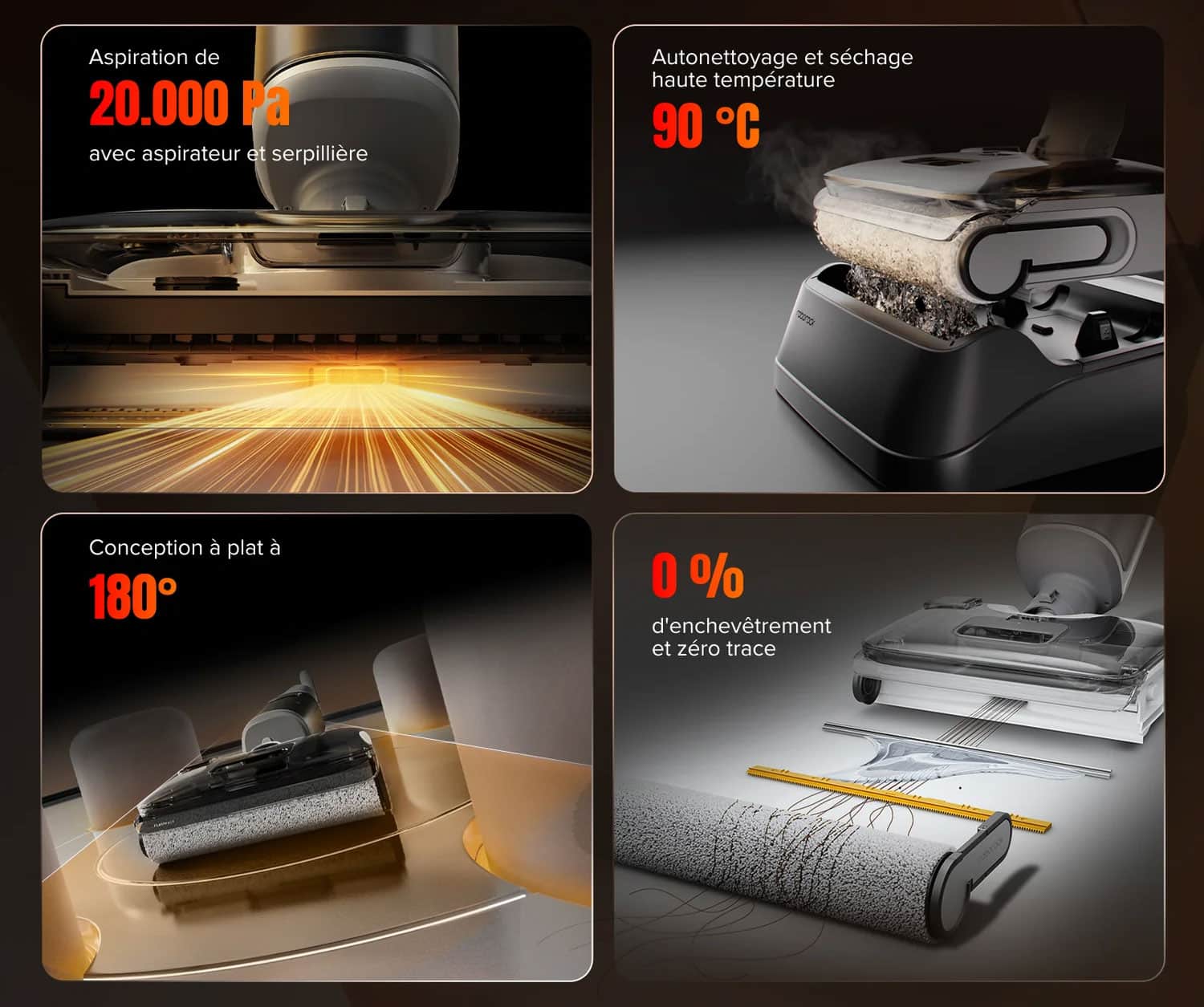 Aspirateur laveur F25 GT avec lavage et séchage à 90°C, technologie FlatReach 2.0, puissance 20 000 Pa, racloirs anti-nœuds JawScrapers et nettoyage bord à bord