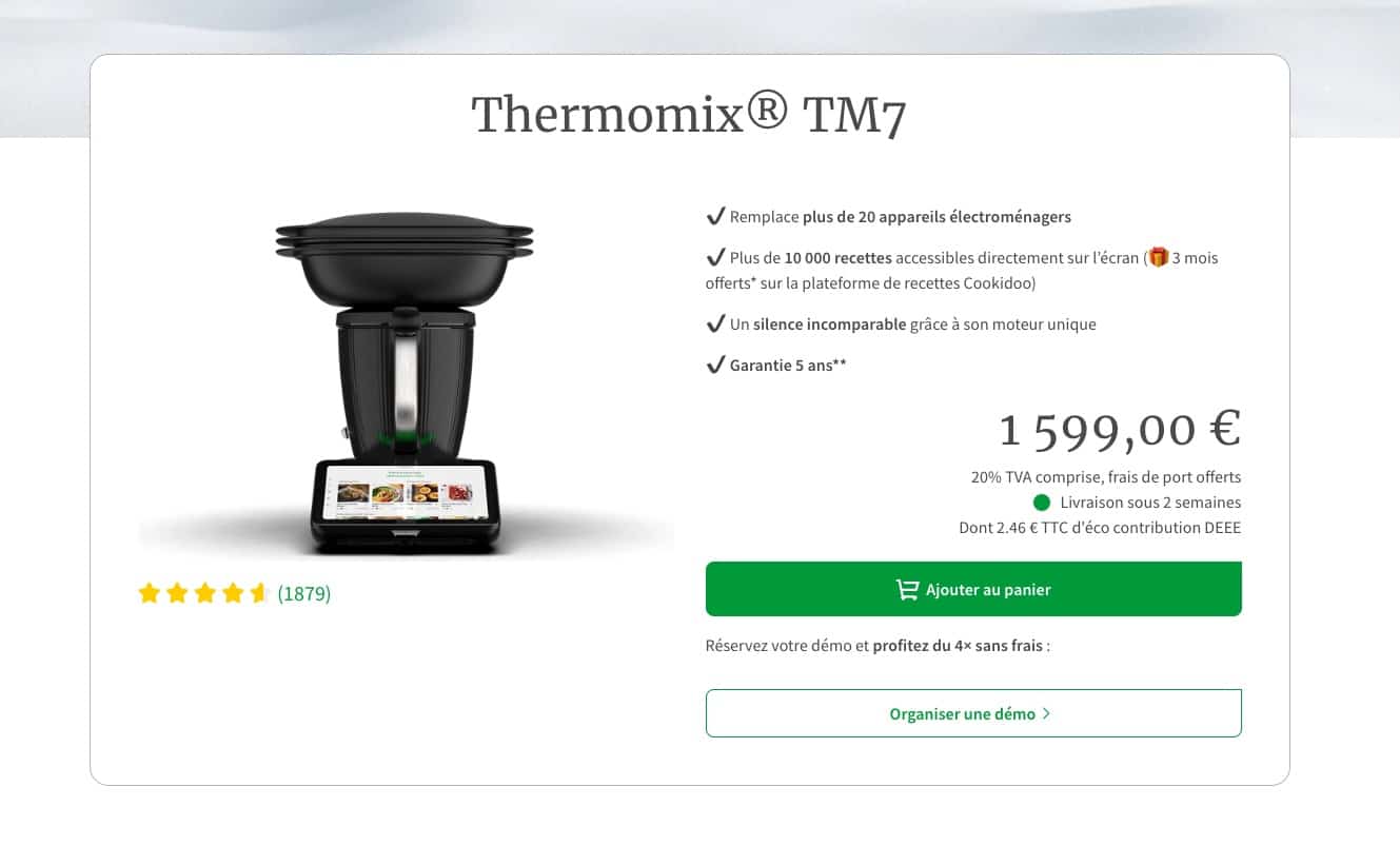 Thermomix TM7 de Vorwerk. Délais de livraison à 2 semaines.