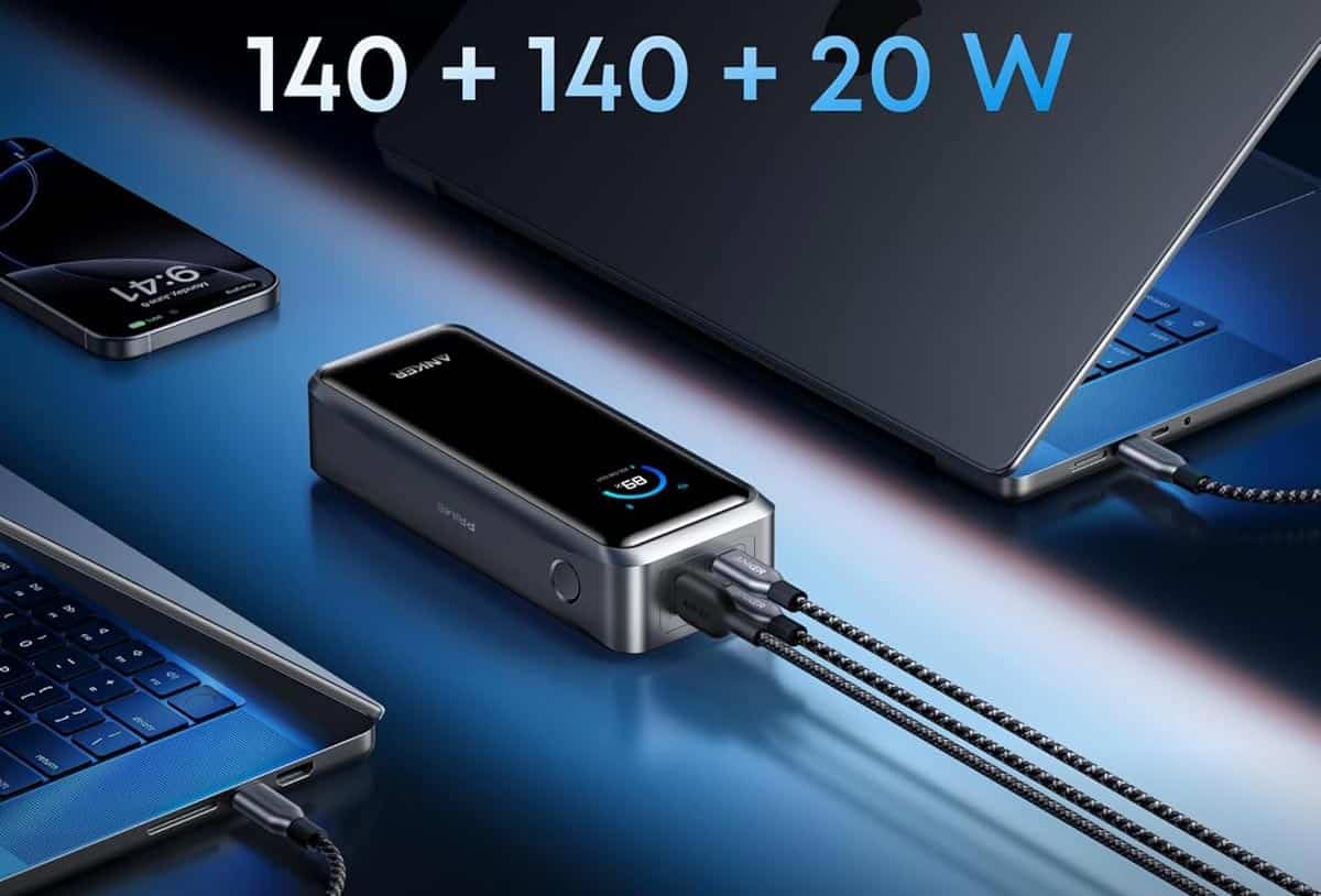 Batterie Anker Prime 26K alimentant plusieurs appareils avec une puissance totale de 300 W répartie sur ses ports USB‑C et USB‑A