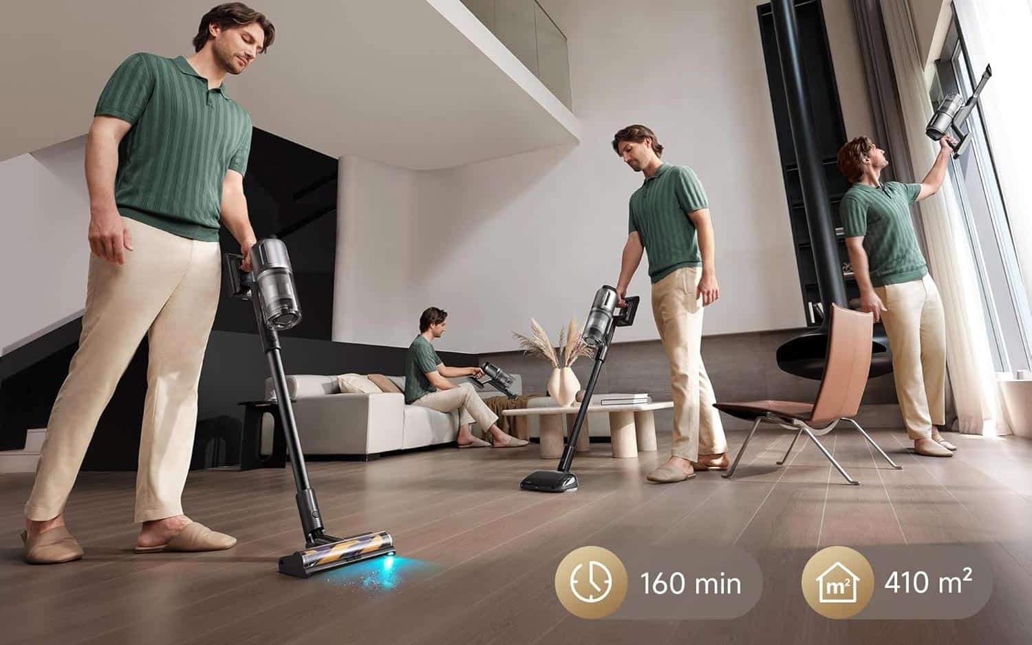 Autonomie du Dreame Z40 Station avec ses deux batteries pour jusqu’à 160 minutes de nettoyage en mode Éco