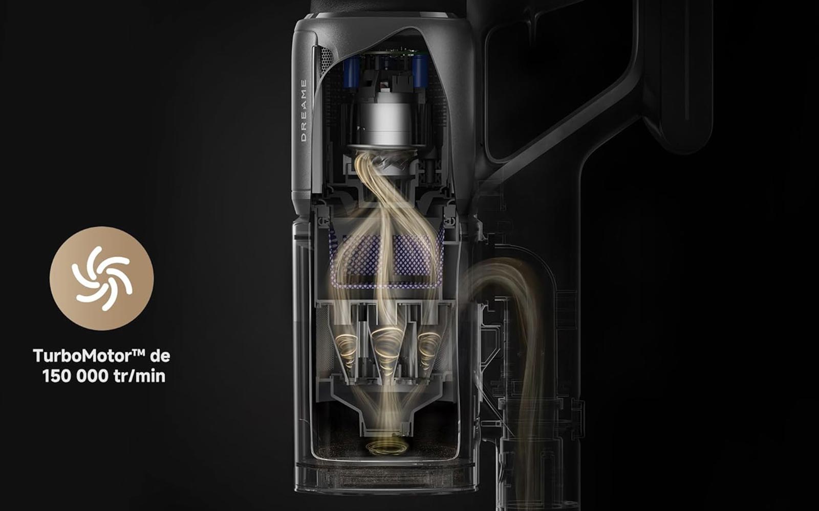 Moteur TurboMotor du Dreame Z40 Station affichant une puissance d’aspiration de 310 AW