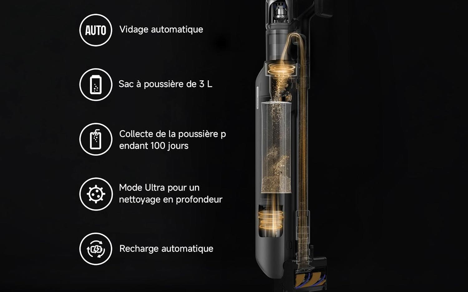Station de vidange automatique du Dreame Z40 Station avec sac à poussière de 3 litres