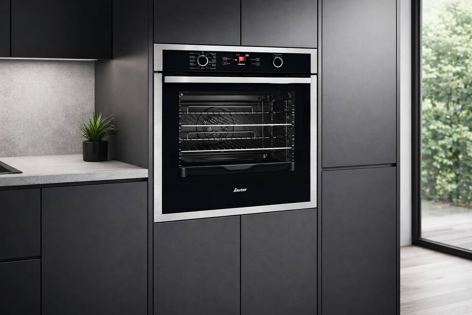 Four encastrable Sauter SOP5764X intégré dans une colonne de cuisine moderne, proposé à 384,99 € chez Cdiscount