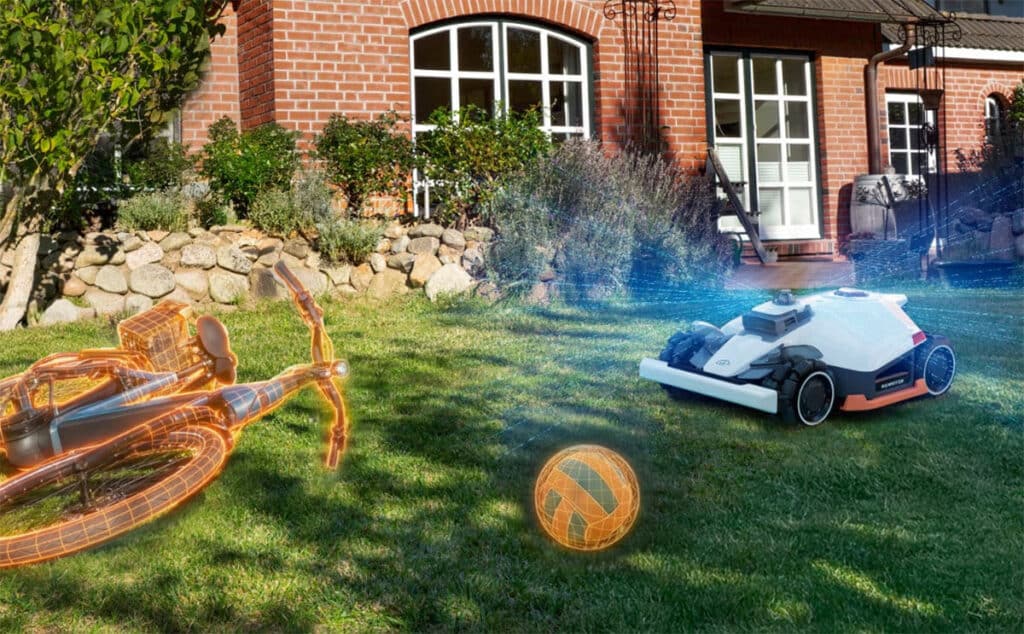 Robot tondeuse Mammotion en train de tondre une pelouse, illustrant l’annonce de trois nouveaux modèles au CES 2026.