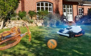 Robot tondeuse Mammotion en train de tondre une pelouse, illustrant l’annonce de trois nouveaux modèles au CES 2026.