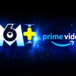 Illustration montrant l’intégration de la plateforme M6+ dans le service de streaming Prime Video d’Amazon, sur fond sombre.