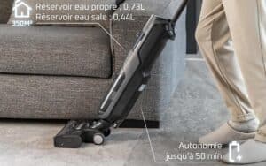 Aspirateur laveur Rowenta X-Clean 4 avec 50 minutes d’autonomie et réservoirs d’eau propre 0,73 L et d’eau sale 0,44 L