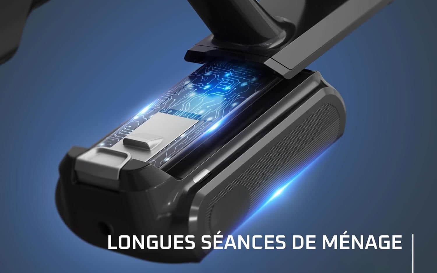 Aspirateur balai Rowenta X-Force Flex 9.60 avec batterie interchangeable offrant jusqu’à 45 minutes d’autonomie