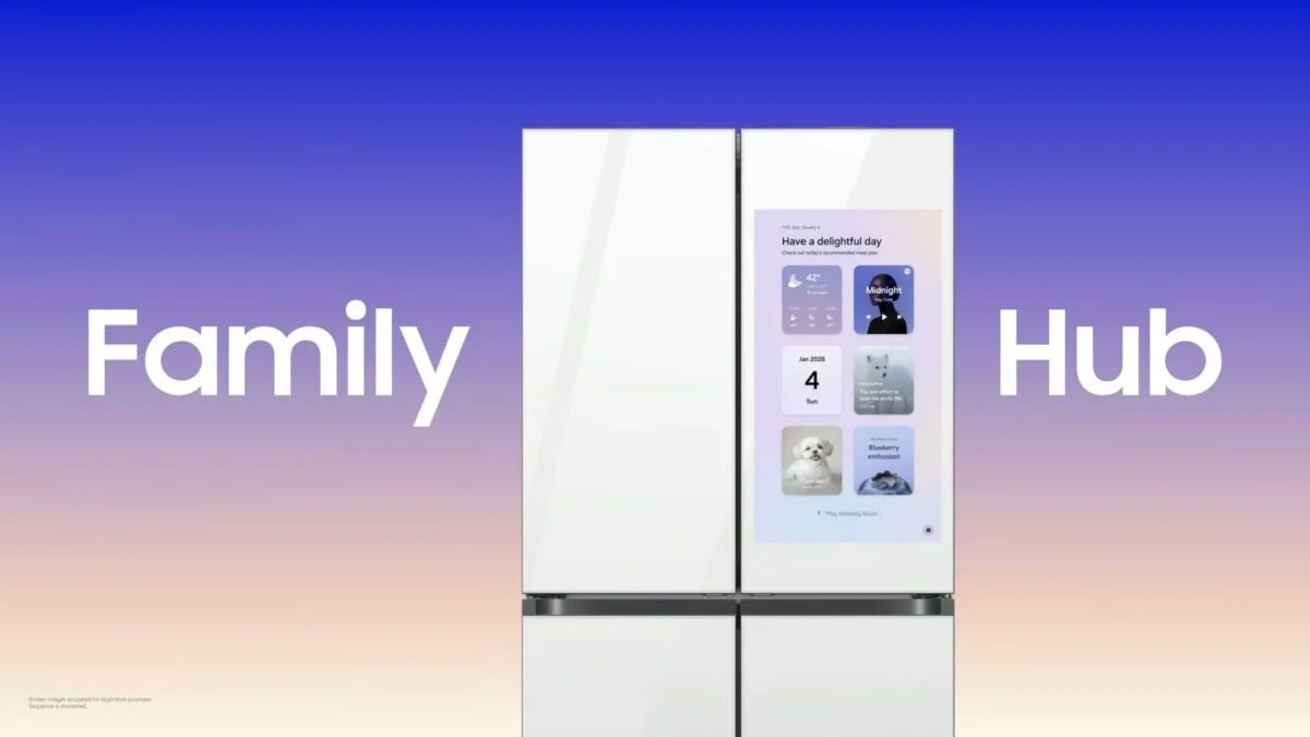 Réfrigérateur Samsung Family Hub avec commande vocale pour l’ouverture de la porte