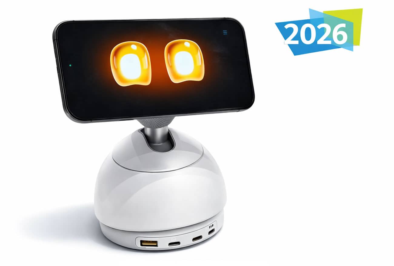 Chargeur de bureau Yoona DeskMate transformant un iPhone en assistant IA interactif