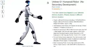 Le robot G1 d'Unitree mis en vente sur Amazon.com
