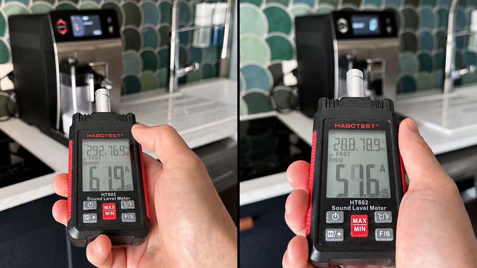 Mesure du bruit de la DeLonghi Eletta Ultra au broyage et pendant l’extraction