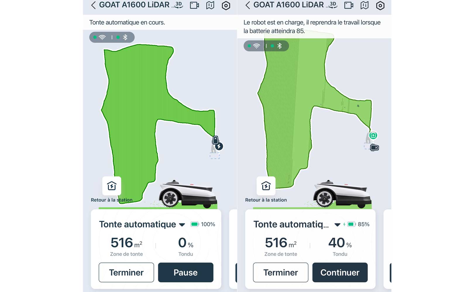 Application Ecovacs Goat A1600 LiDAR Pro avec cartographie et réglages de tonte