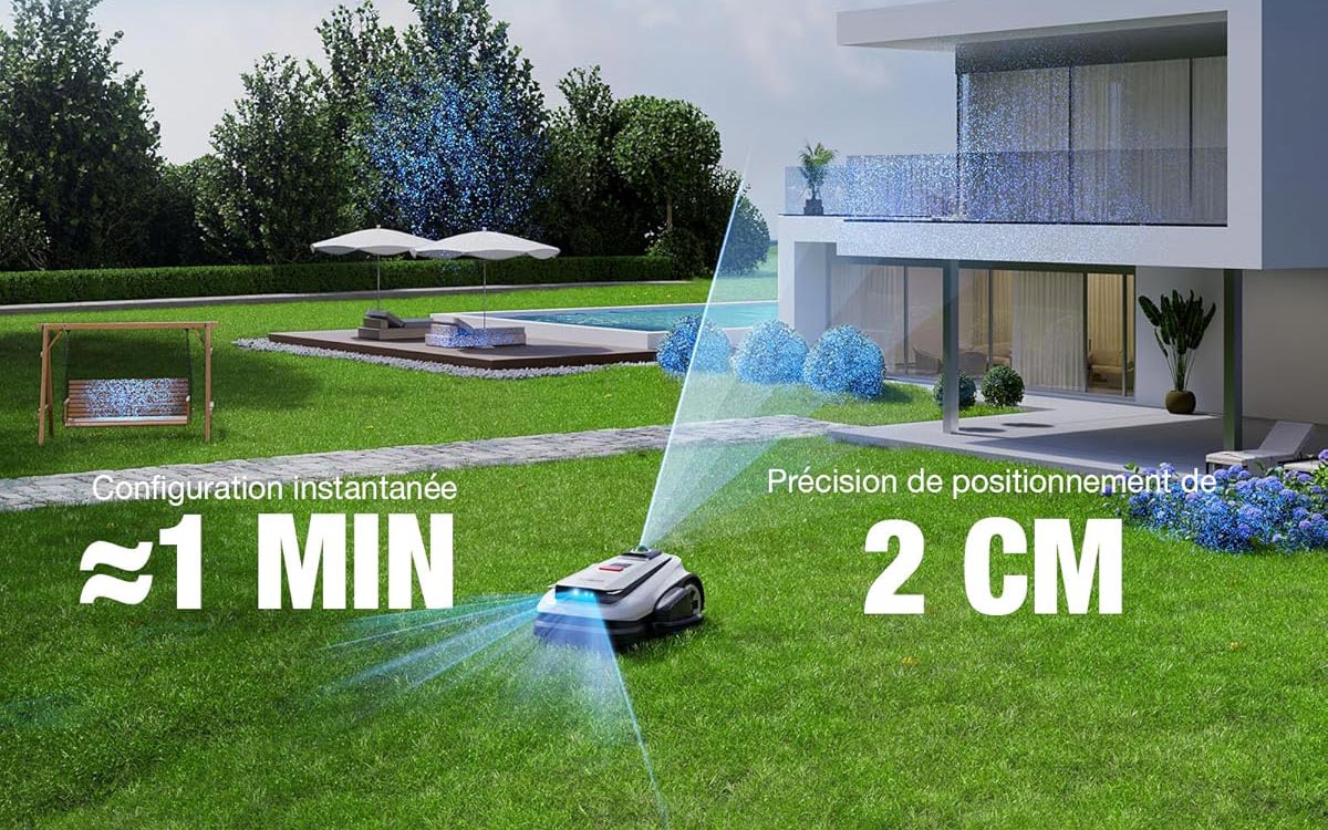 Capteur Dual-LiDAR HoloScope 360 sur le dessus du robot ECOVACS GOAT A1600.