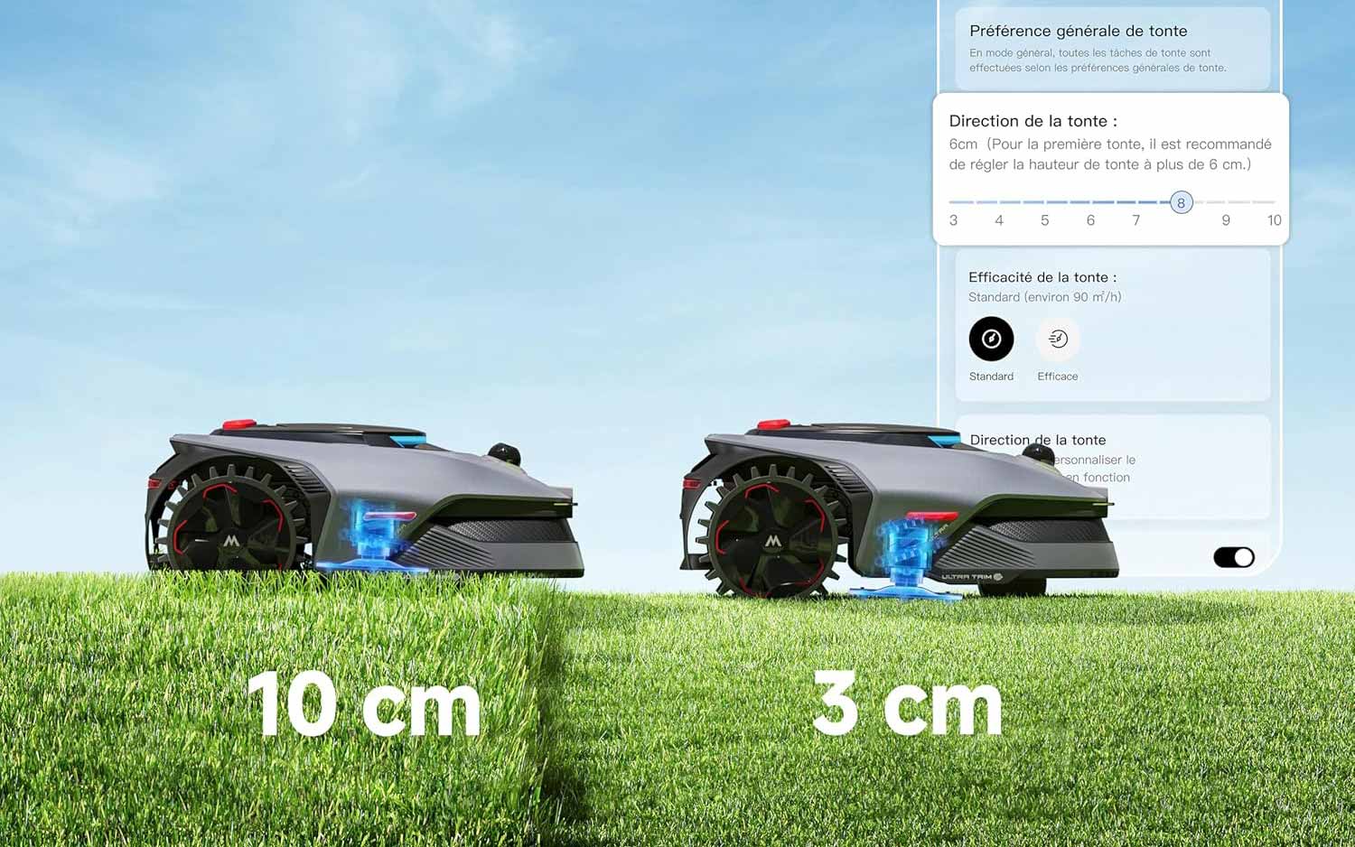 Réglage de la hauteur de coupe du robot tondeuse Mova LiDAX Ultra 1600 de 3 à 10 cm