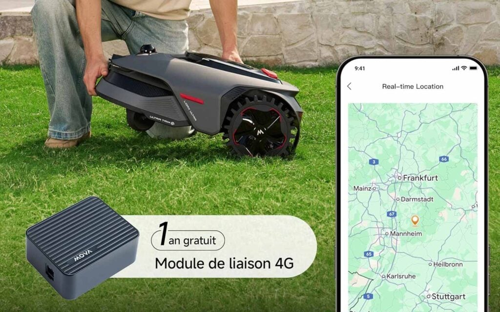 Module 4G intégré Link 4G du robot tondeuse Mova LiDAX Ultra 1600 pour contrôle à distance sans Wi-Fi