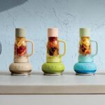 Gamme de blenders Ninja BlendBoss exposée en plusieurs couleurs : rose pastèque, bleu cyberspace, lavande, beige et jaune limonade.