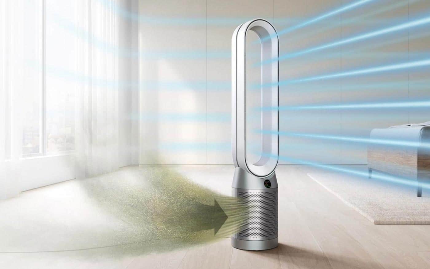 Purificateurs d'air Dyson entrain de traiter l'air d'un salon