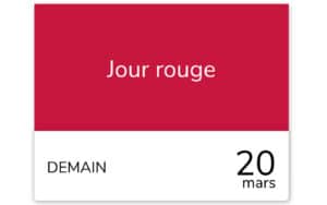 Visuel d'alerte officielle pour le vendredi 20 mars 2026, confirmé comme 'Jour rouge' Tempo.
