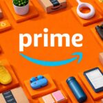 Ventes Flash de Printemps Amazon avec logo Prime sur fond orange et colis Amazon