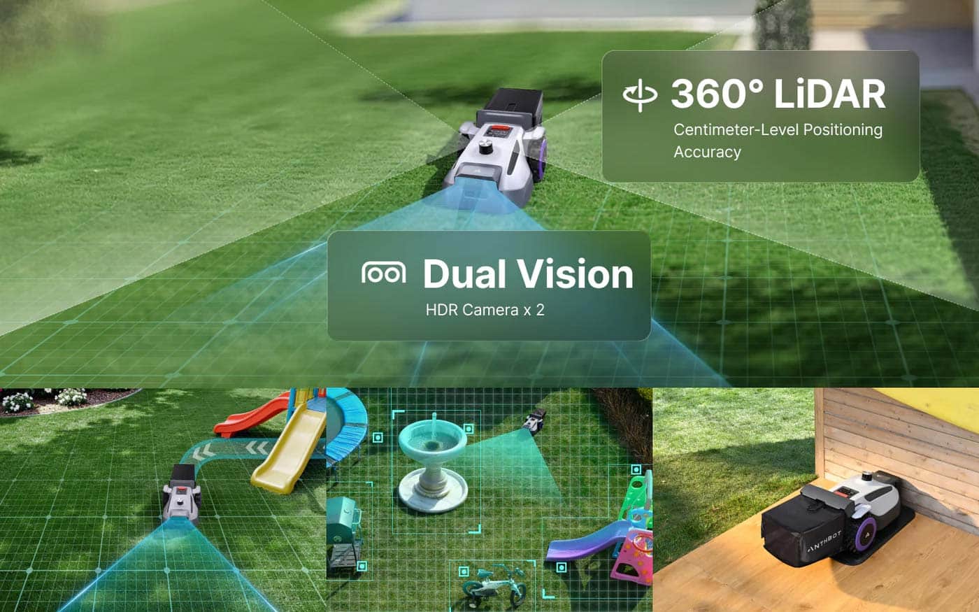 Navigation LiDAR et système Dual Vision du robot tondeuse Anthbot N8 pour cartographier le jardin