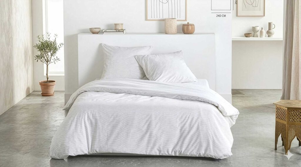 Draps blancs TODAY vendus chez Lidl (housse de couette et taies) faisant l'objet d'un rappel produit pour risque de brûlures et irritations chimiques.