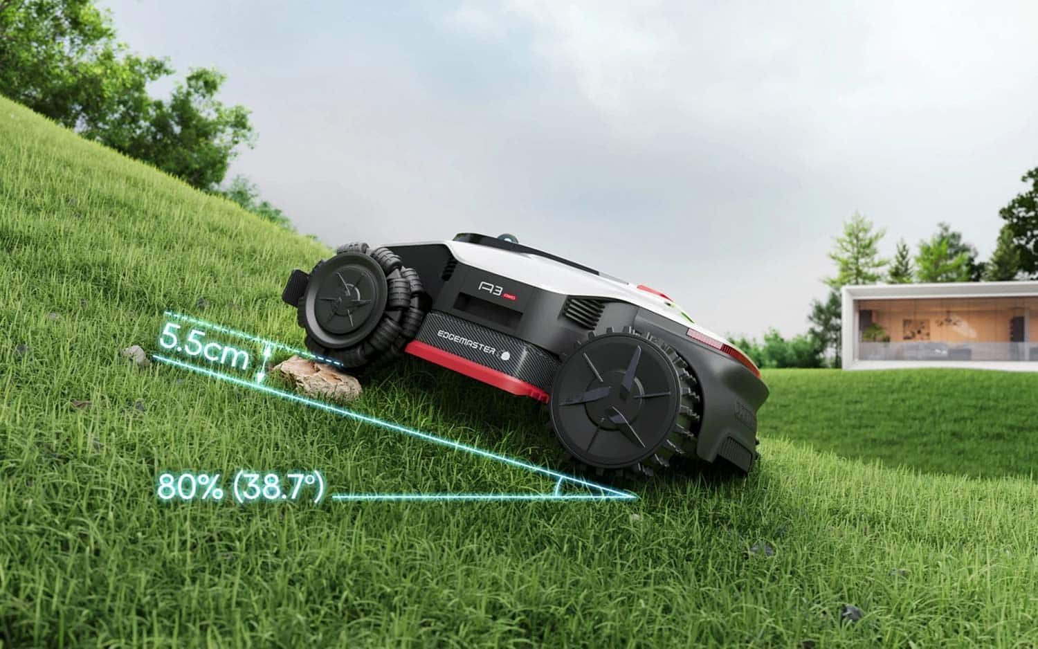 Robot tondeuse Dreame A3 AWD Pro 5000 capable de grimper des pentes jusqu’à 80 %
