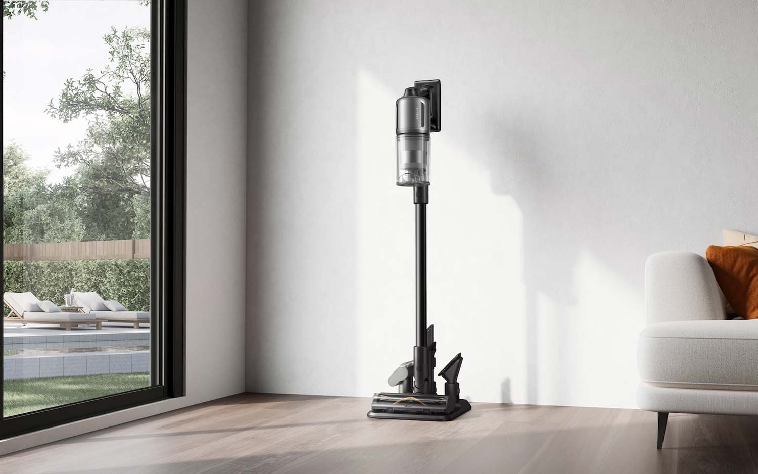 Aspirateur balai sans fil Dreame Z30 avec éclairage CelesTect révélant la poussière