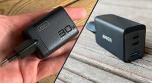 Duel chargeurs USB-C : INIU 30W Duo à gauche et Anker 735 Nano II 65W à droite