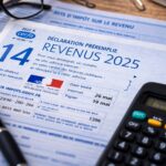 Déclaration d’impôts 2026 sur les revenus 2025 avec formulaire fiscal français, calculatrice et stylo
