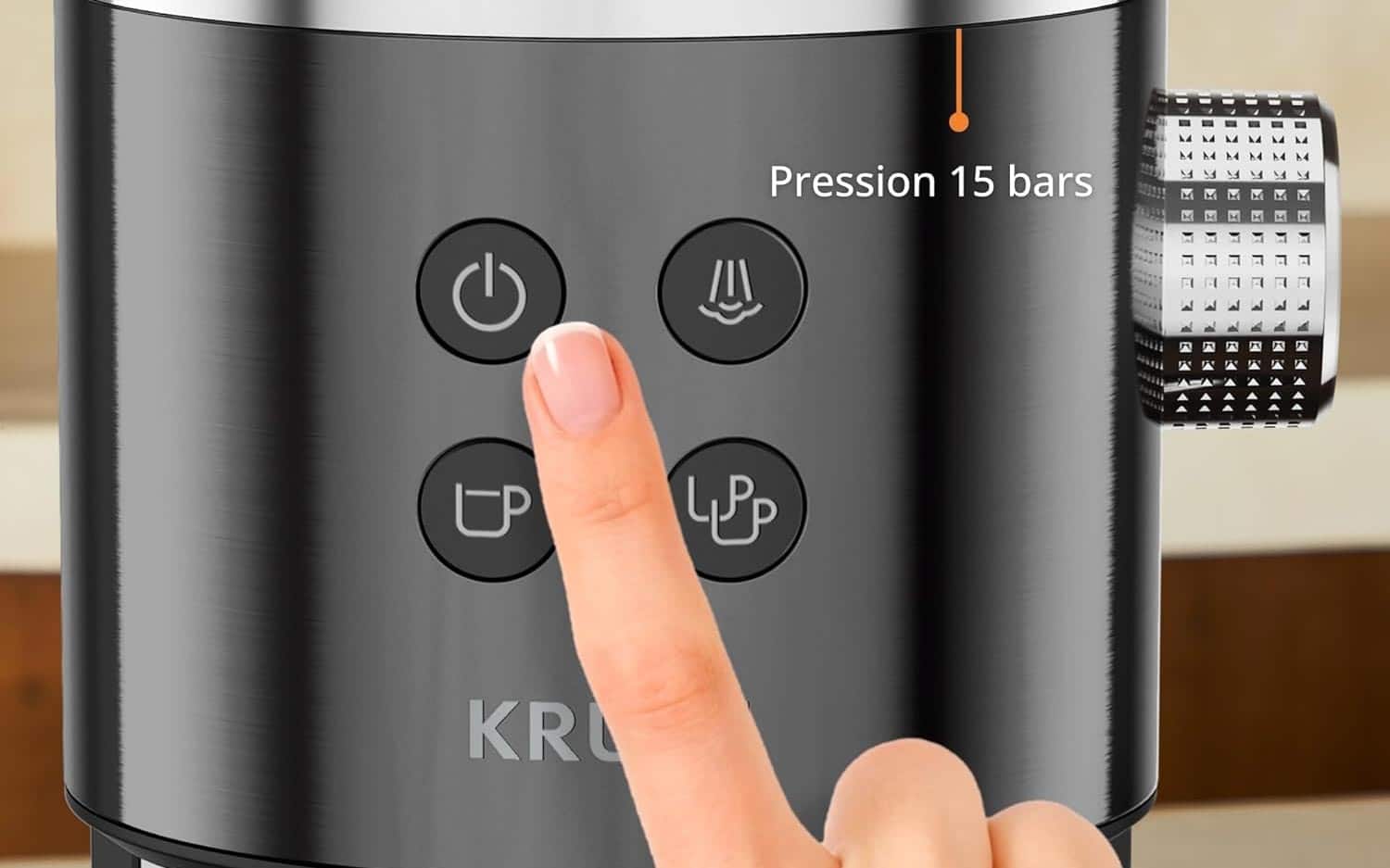 interface Krups Virtuoso+ boutons café une tasse deux tasses vapeur