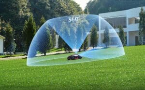 Capteur LiDAR 3D et caméra frontale du robot tondeuse Mova LiDAX Ultra 2000 AWD pour la navigation autonome