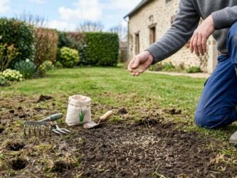 Pelouse âbimée : regarnissage au printemps avec semis de graines de gazon