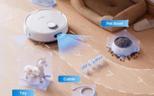 Robot aspirateur SwitchBot S20 détectant et évitant les obstacles grâce à sa navigation laser