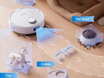 Robot aspirateur SwitchBot S20 détectant et évitant les obstacles grâce à sa navigation laser