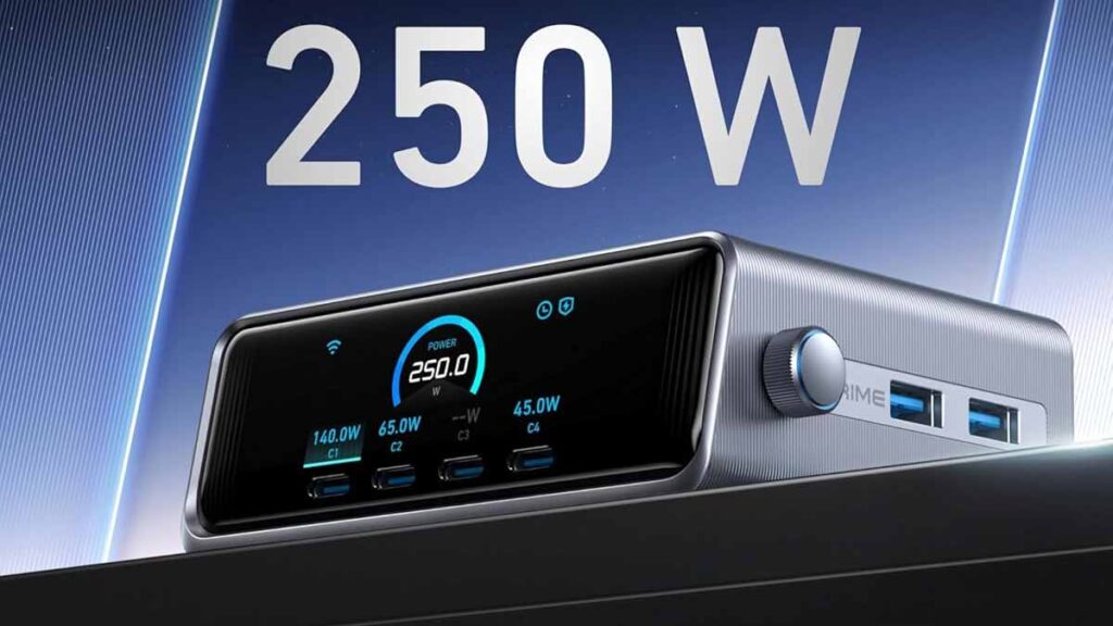 Chargeur Anker Prime 250W GaNPrime avec 6 ports USB et puissance de 140W sur le port USB-C1