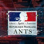 Illustration d’une cyberattaque visant le portail ANTS avec le logo de l’agence sur fond numérique sombre