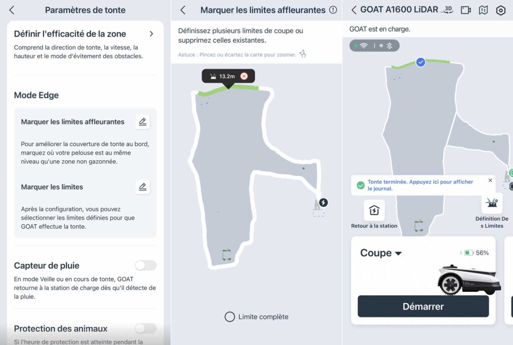Capture d'écran de l'application ECOVACS Home montrant les étapes de configuration du mode Edge.