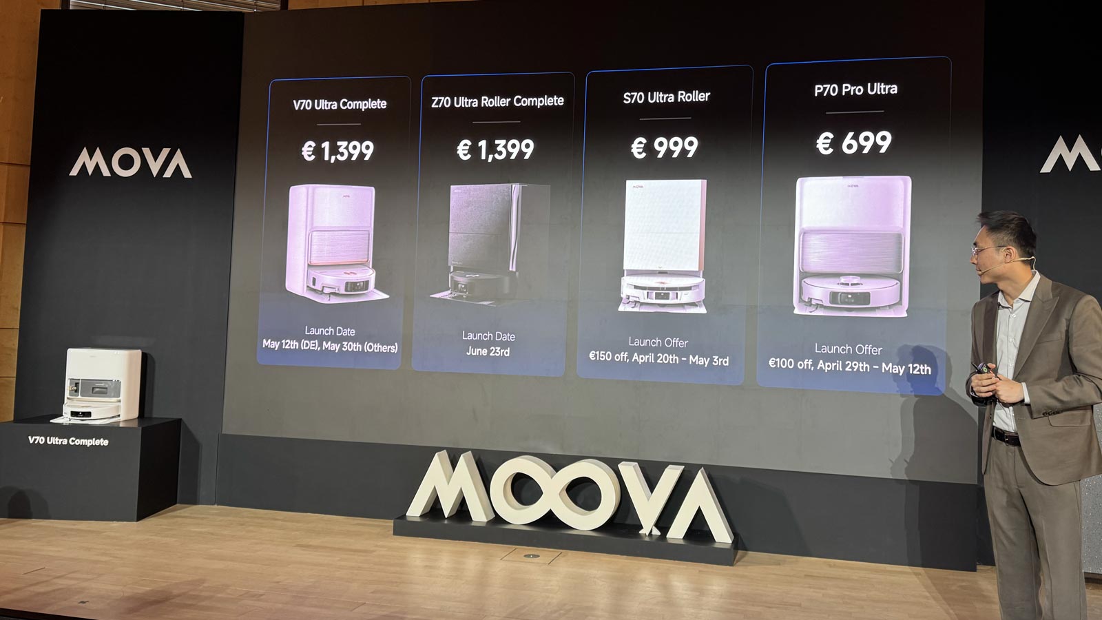 Mova V70 Ultra Complete affiché au prix de 1399 euros avant son lancement le 12 mai 2026
