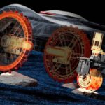 Le robot tondeuse Navimow i205 AWD de Segway utilisant sa transmission à trois roues motrices pour franchir un obstacle de 4 cm